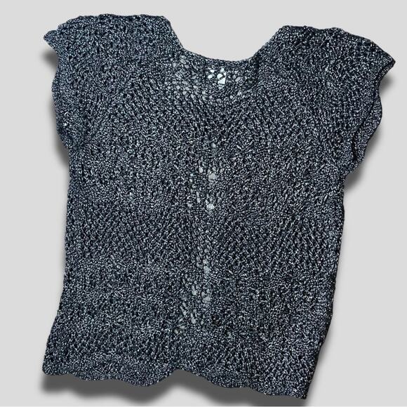 ALBERTO MAKALI METALLIC GUNMETAL GRAY OPEN FRONT CARDIGAN SWEATER SIZE SMALL - Picture 4 of 5